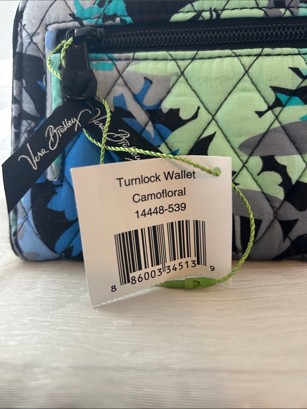 NEW Vera Bradley Quilted Zip Wallet in Blue, Teal & Gray Abstract Print - Picture 2 of 7